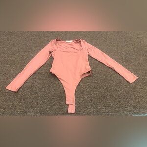 EUC Qinsen Women's L Pink Long Sleeve One Piece body suit active athletic